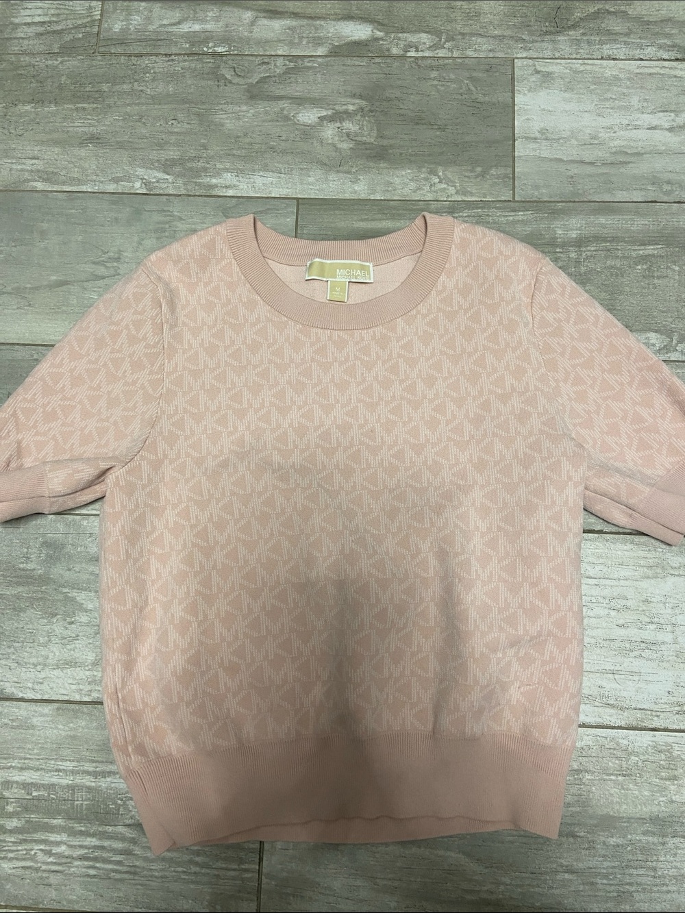 Michael Kors Blush Pink Short-Sleeve MK Logo Knit Sweater size Medium